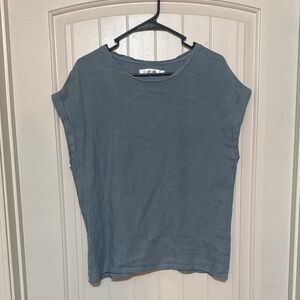 Blue Boxy Cap Sleeve 100% Linen